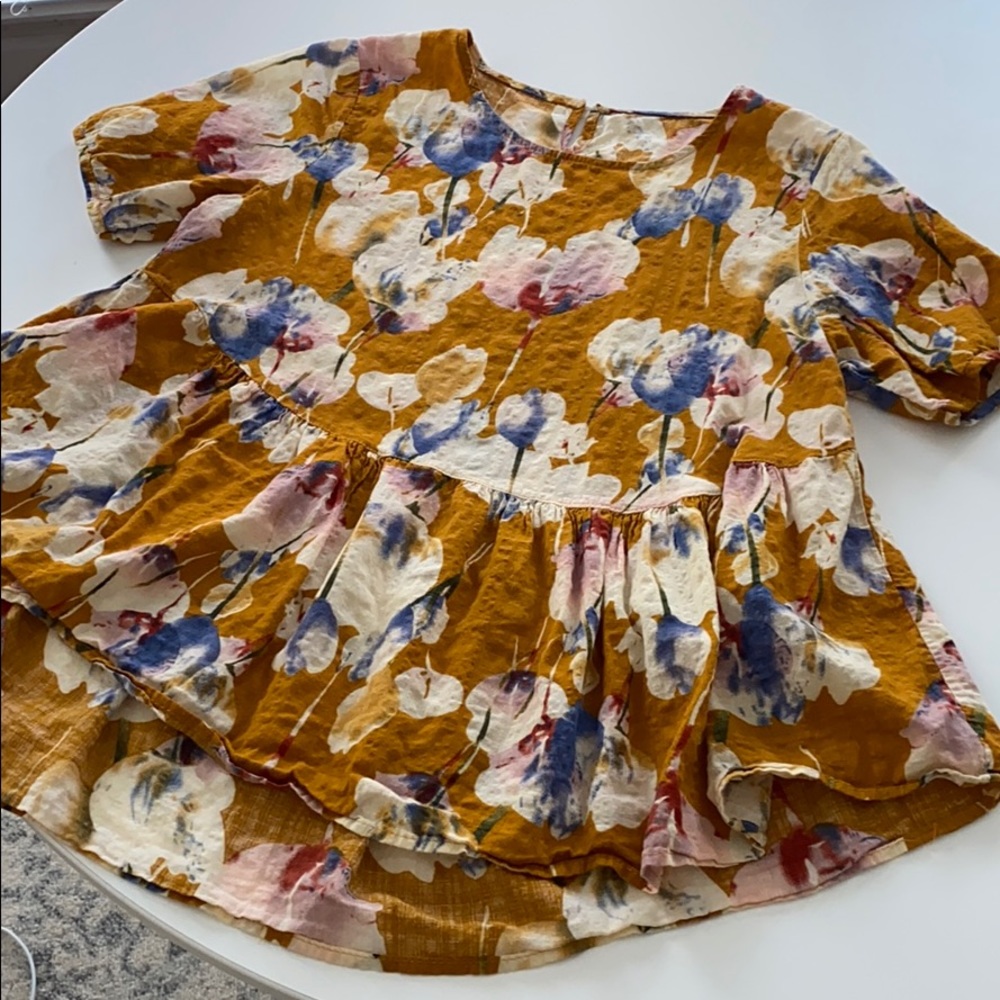 SHEIN short sleeve top mustard floral